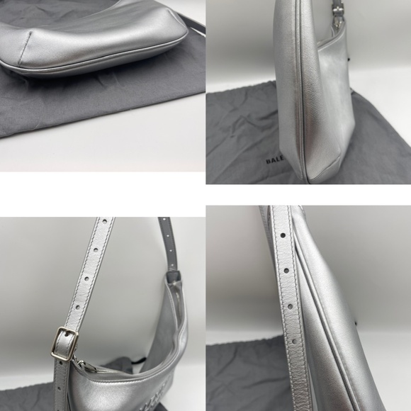 BALENCIAGA Silver Metallic calfskin Leather Mary-Kate Shoulder sling hobo Bag - Picture 6 of 11